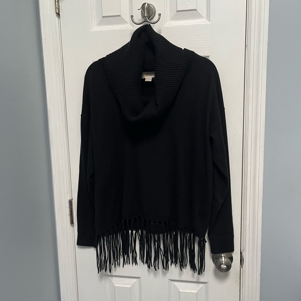 Michael Kors black fringe cowl turtle neck sweater Women’s Medium Cotton Blend - Picture 1 of 13
